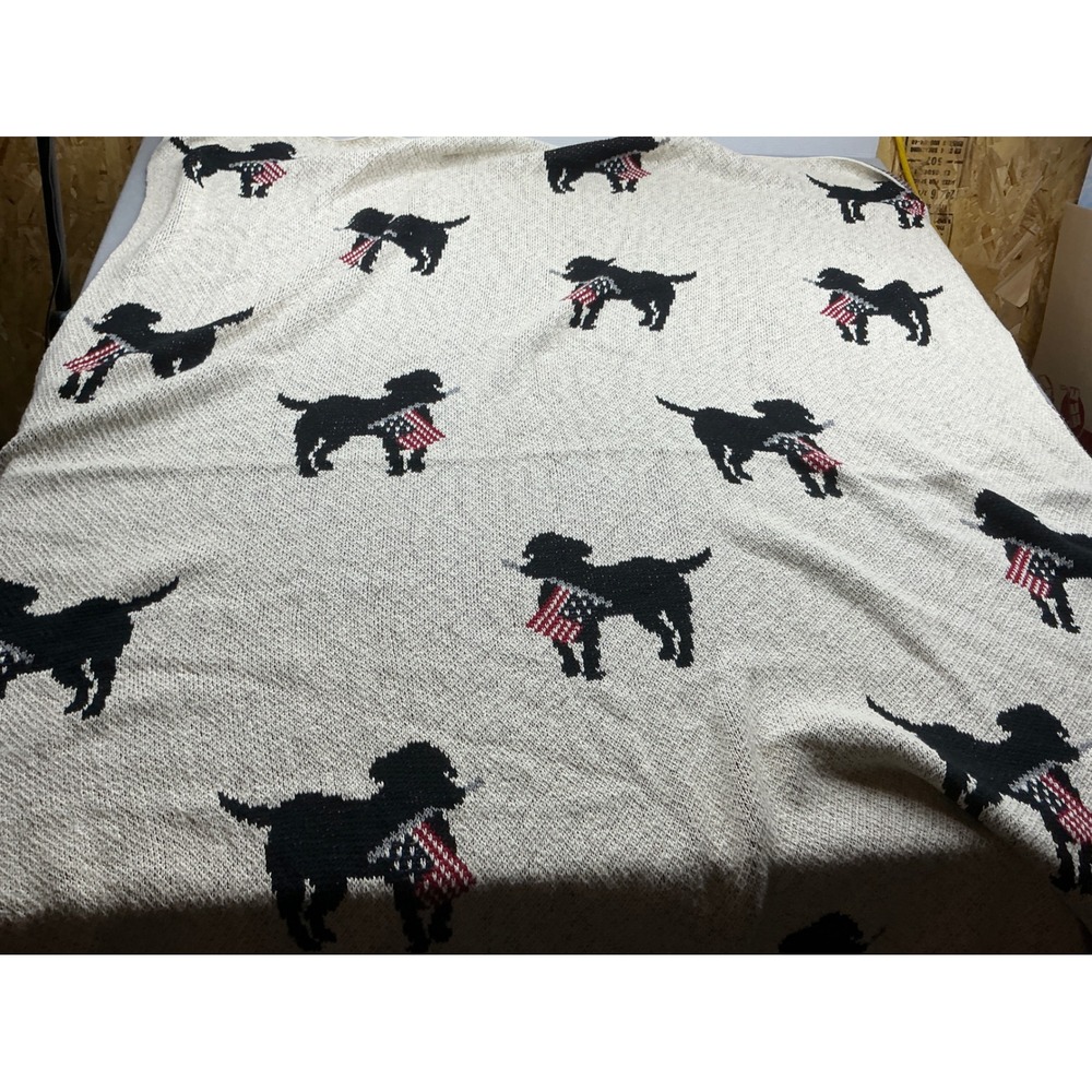Storehouse Vintage Knit Throw Blanket Black Lab Dog American Flag Patriotic